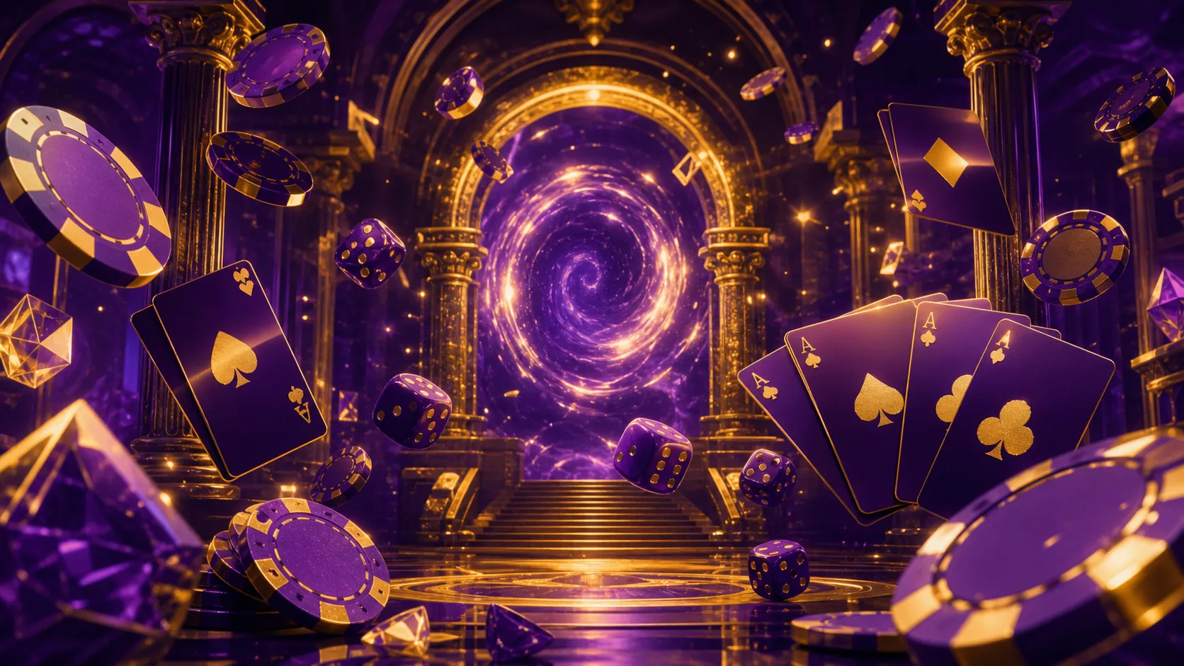 Luxurious casino-themed hero banner for Betportal featuring glowing poker chips, stylized flames, and neon elements in two-co